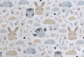 Sova a zajko šedo-béžový -  cotton fabric 