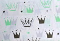 Koruny rozprávkové grafitovo-mintové - bavlnené plátno 