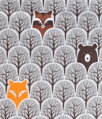 Zimný les hnedý -  cotton fabric 