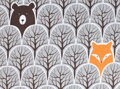 Zimný les hnedý -  cotton fabric 