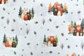 Medvedia rodina v lese na krémovom - cotton fabric