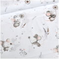 Myši s púpavami na bielom - cotton fabric