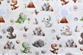 Sopka a dino baby na béžovom - bavlnené plátno