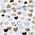 Srdiečka mix hnedé na bielom - bavlnené plátno