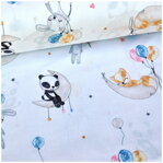 Panda, zajko, líštička na bielom - bavlnené plátno