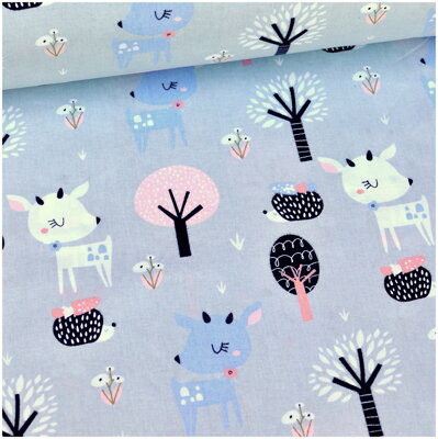 Baby srnky na šedom -  cotton fabric 