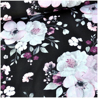Čerešňové kvety na čiernom - bavlnené plátno