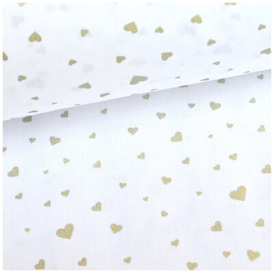 Champagne gold Hearts mix - bavlnené plátno 