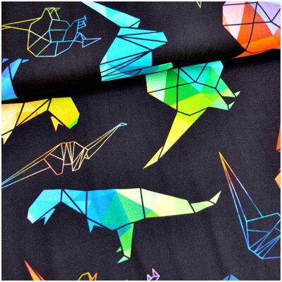 Dinosaury origami na čiernom jersey