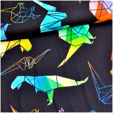 Dinosaury origami na čiernom jersey
