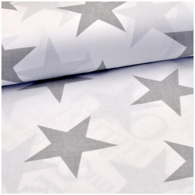 Mega hviezdy šedé na bielom - bavlnené plátno 30cm