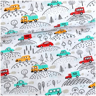Autá na kopcoch  - bavlnené plátno 