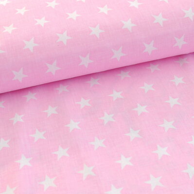 Hviezdy biele na ružovom - bavlnené plátno 