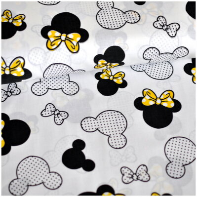 Minnie hlavičky žlté na bielom -  cotton fabric 