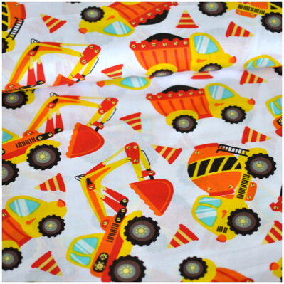 Stavbárske autá oranžové -  cotton fabric 