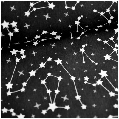 Hviezdna obloha na čiernom - bavlnené plátno 50cm