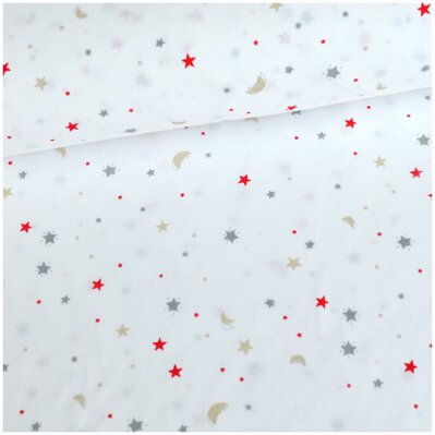 Hviezdičky červeno-béžovo-šedé - bavlnené plátno