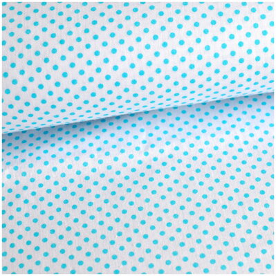 Mini bodky tyrkysové na bielom -  cotton fabric 