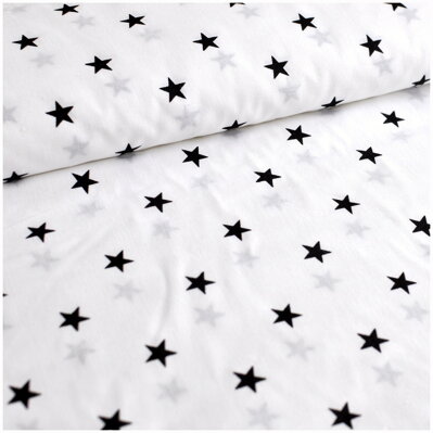 Hviezdy čierne na bielom - bavlnené plátno 140cm II.TRIEDA