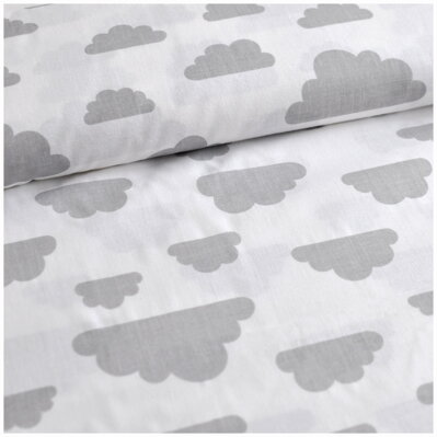 Oblaky šedé na bielom - bavlnené plátno 