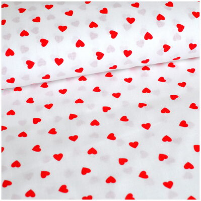 Srdiečka červené na bielom - bavlnené plátno 30cm