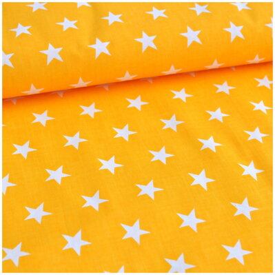 Hviezdy biele na žltom -  cotton fabric 