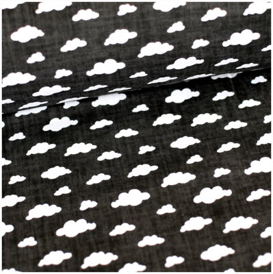 Mini obláčiky biele na čiernom - bavlnené plátno