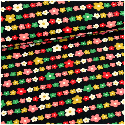Flowers Stripe Black jersey