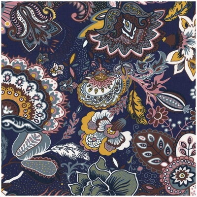 Grafické kvety na tmavomodrom -  cotton fabric 