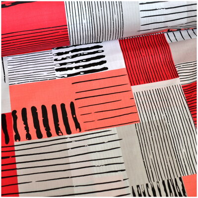 Grafický vzor lososovo-červený -  cotton fabric 