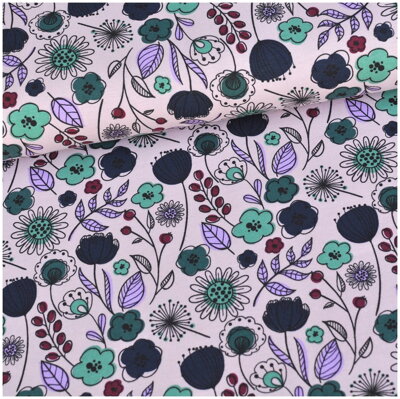 Green flowers soft pink jersey