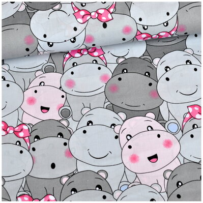 Hrošie hlavičky šedo-ružové -  cotton fabric 