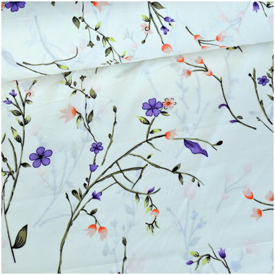 Jemné kvety fialové na krémovom - bavlnené plátno
