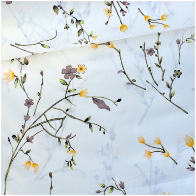 Jemné kvety hnedé na krémovom -  cotton fabric 