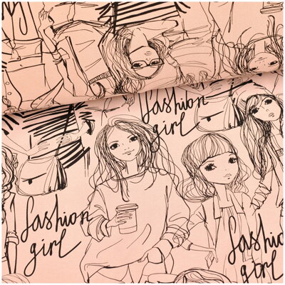 Kreslené dievčatá na warm taupe french terry 