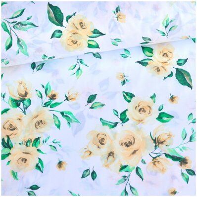 Letné ruže žlté -  cotton fabric 