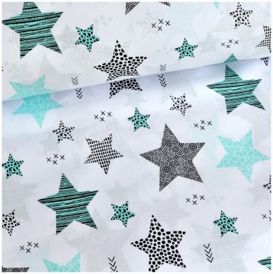 Magic stars mintové -  cotton fabric 