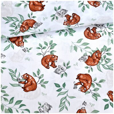 Medveď s myškou na halúzkach - bavlnené plátno