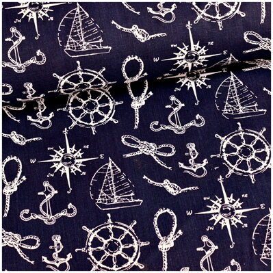 Námornícke vzory na tmavomodrom - bavlnené plátno 