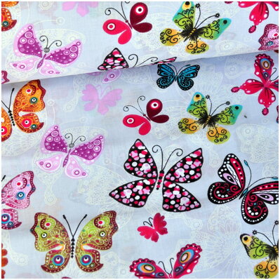Orientálne motýle na šedom - bavlnené plátno