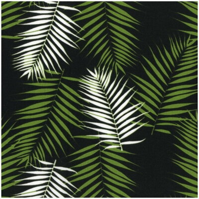 Palmové listy bielo-zelené na čiernom - bavlnené plátno