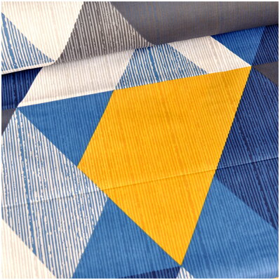 Pásikavé trojuholníky modro-horčicové - bavlnené plátno