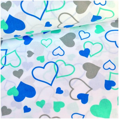 Srdcia Love modré - bavlnené plátno