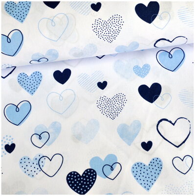 Srdiečka tmavomodro-modré - bavlnené plátno