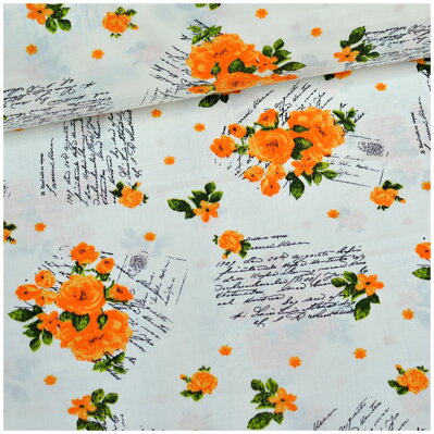 Telegram a marhuľové kytice na krémovom - bavlnené plátno