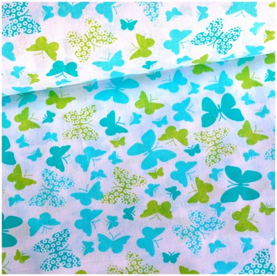 Motýliky tyrkysovo-zelené -  cotton fabric 