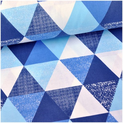 Veľké trojuhoľníky modré - bavlnené plátno 