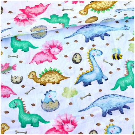 Baby dino na bielom -  cotton fabric 