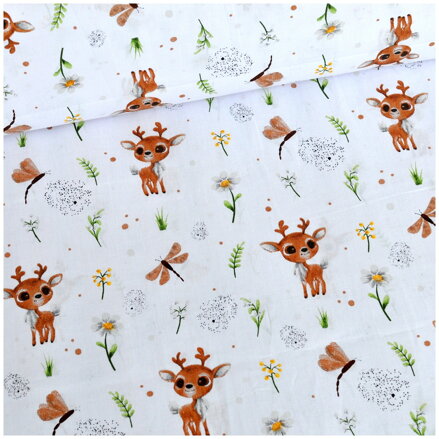 Baby srnček na bielom - cotton fabric