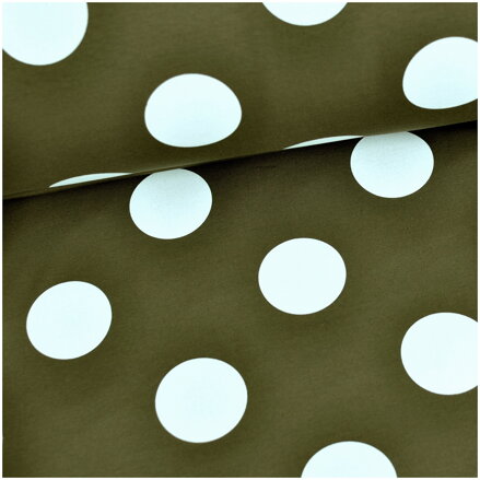 Biele bodky na khaki teplákovine 100cm